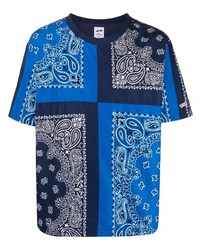 T-shirt à col rond à patchwork bleu