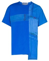 T-shirt à col rond à patchwork bleu By Walid