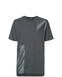 T-shirt à col rond à patchwork gris foncé