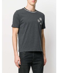 T-shirt à col rond à patchwork gris foncé Saint Laurent