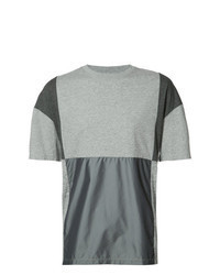 T-shirt à col rond à patchwork gris