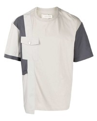 T-shirt à col rond à patchwork gris Feng Chen Wang