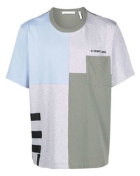 T-shirt à col rond à patchwork gris Helmut Lang
