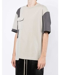 T-shirt à col rond à patchwork gris Feng Chen Wang