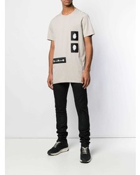 T-shirt à col rond à patchwork gris Rick Owens DRKSHDW