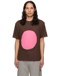 T-shirt à col rond à patchwork marron foncé