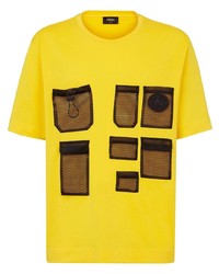 T-shirt à col rond à patchwork moutarde