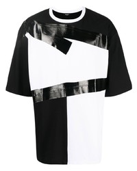 T-shirt à col rond à patchwork noir et blanc Balmain