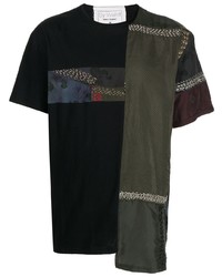 T-shirt à col rond à patchwork noir By Walid