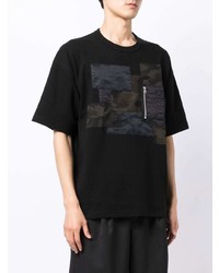 T-shirt à col rond à patchwork noir Comme des Garcons Homme