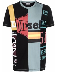 T-shirt à col rond à patchwork noir Diesel