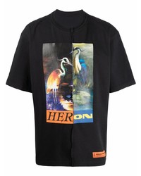 T-shirt à col rond à patchwork noir Heron Preston