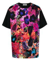 T-shirt à col rond à patchwork noir Yohji Yamamoto