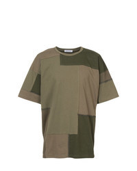 T-shirt à col rond à patchwork olive