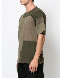 T-shirt à col rond à patchwork olive Maharishi