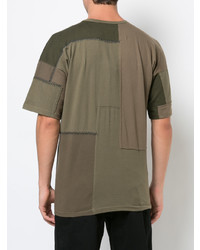 T-shirt à col rond à patchwork olive Maharishi