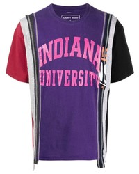 T-shirt à col rond à patchwork violet