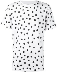 T-shirt à col rond á pois blanc et noir