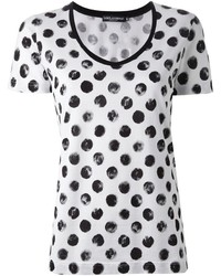T-shirt à col rond á pois blanc et noir Dolce & Gabbana