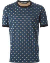 T-shirt à col rond á pois bleu marine Dolce & Gabbana