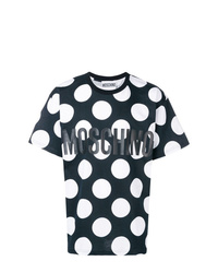 T-shirt à col rond á pois noir et blanc Moschino
