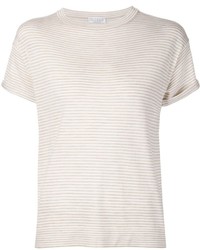 T-shirt à col rond à rayures horizontales beige Brunello Cucinelli