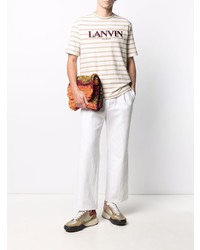 T-shirt à col rond à rayures horizontales beige Lanvin