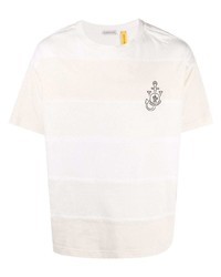 T-shirt à col rond à rayures horizontales beige Moncler
