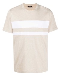 T-shirt à col rond à rayures horizontales beige Peserico