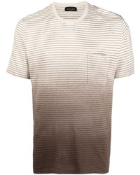T-shirt à col rond à rayures horizontales beige Roberto Collina