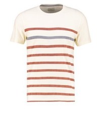 T-shirt à col rond à rayures horizontales beige Selected Homme