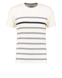 T-shirt à col rond à rayures horizontales beige Selected Homme