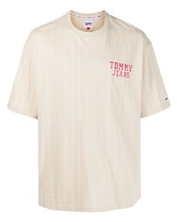 T-shirt à col rond à rayures horizontales beige Tommy Jeans