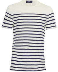 T-shirt à col rond à rayures horizontales blanc et bleu marine
