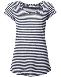 T-shirt à col rond à rayures horizontales blanc et bleu marine 0039 Italy
