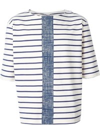 T-shirt à col rond à rayures horizontales blanc et bleu marine Antonio Marras