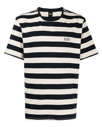 T-shirt à col rond à rayures horizontales blanc et bleu marine BOSS