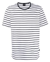 T-shirt à col rond à rayures horizontales blanc et bleu marine BOSS