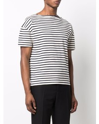 T-shirt à col rond à rayures horizontales blanc et bleu marine Saint Laurent