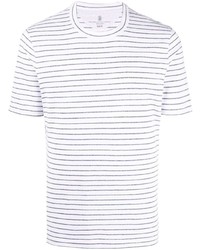 T-shirt à col rond à rayures horizontales blanc et bleu marine Brunello Cucinelli