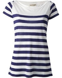 T-shirt à col rond à rayures horizontales blanc et bleu marine Burberry