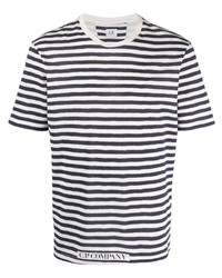 T-shirt à col rond à rayures horizontales blanc et bleu marine C.P. Company