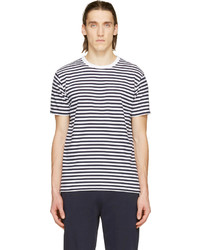 T-shirt à col rond à rayures horizontales blanc et bleu marine Coolmax