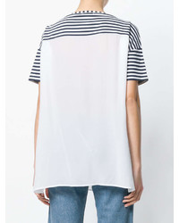 T-shirt à col rond à rayures horizontales blanc et bleu marine Fay