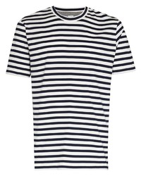 T-shirt à col rond à rayures horizontales blanc et bleu marine Eleventy
