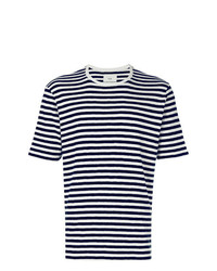 T-shirt à col rond à rayures horizontales blanc et bleu marine Folk