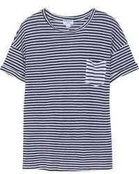 T-shirt à col rond à rayures horizontales blanc et bleu marine Frame Denim
