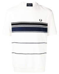 T-shirt à col rond à rayures horizontales blanc et bleu marine Fred Perry