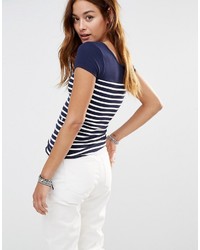 T-shirt à col rond à rayures horizontales blanc et bleu marine G Star