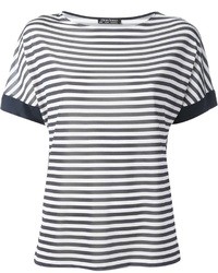 T-shirt à col rond à rayures horizontales blanc et bleu marine Gran Sasso
